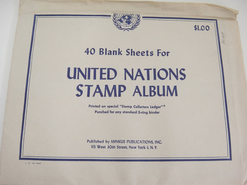 Minkus United Nations 40 Blank Pages for 3-Ring Binders New Old Stock