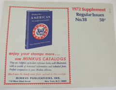 Minkus 1972 United States Regular Issues Stamp Album Supplement #18  NOS