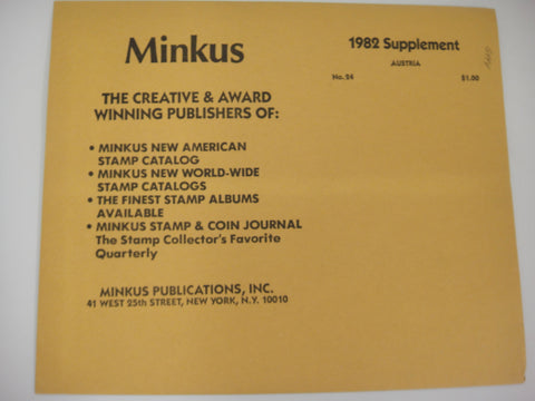 Minkus Austria 1982 Stamp Album Supplement #24 New Old Stock