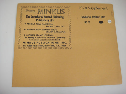 Minkus 1978 Dominican Republic Haiti Stamp Album Supplement No. 17 New Old Stock