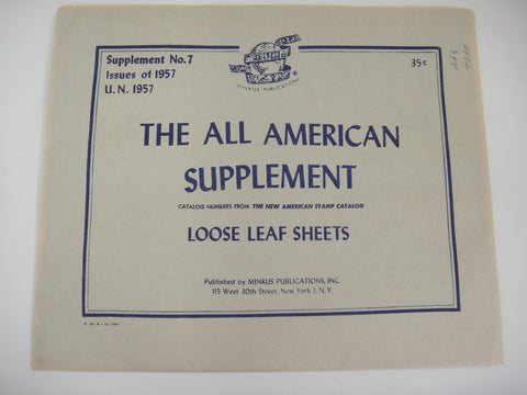 Minkus 1957 All American Stamp Album Supplement with U.N. No. 7 New Old Stock