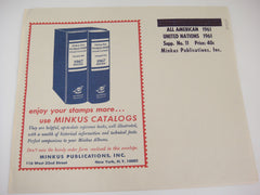 Minkus 1961 All American Stamp Album Supplement 11 with U.N. New Old Stock