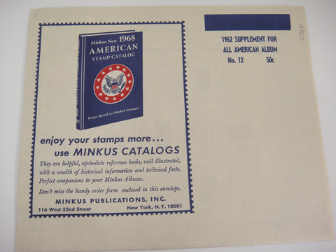 Minkus 1962 All American Stamp Album Supplement with U.N. No. 12 New Old Stock
