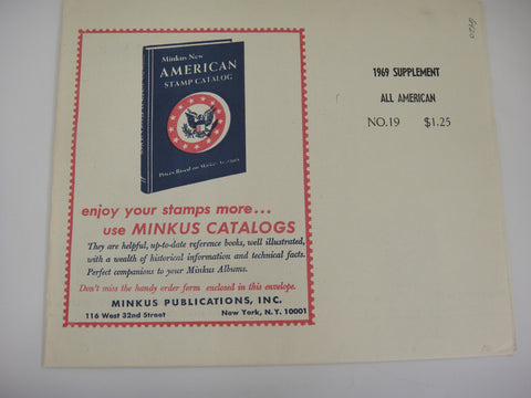 Minkus 1969 All American Stamp Album Supplement U.S. & U.N. No. 19 New Old Stock