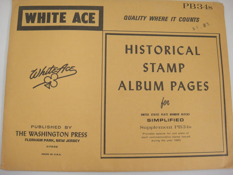 White Ace 1982 United States Commemorative Plate Blocks Simplified Supplement  PB-34s