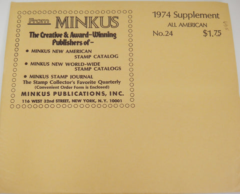Minkus 1974 All American Complete Stamp Supplement #24 United States MAA074 New Old Stock