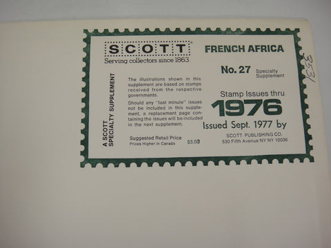 Scott 1977 French Africa Specialty Supplement Supplement 27 NOS