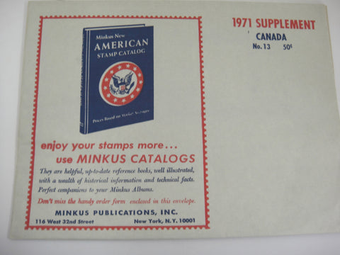 Minkus 1971 Canada Stamp Album Supplement No. 13