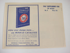 Minkus 1967 US Zip Blocks Stamp Album Supplement 4 NOS
