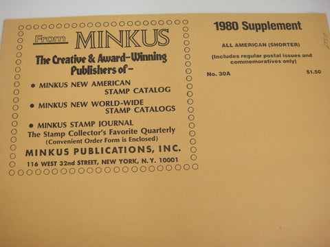 Minkus All American Part 1 Stamp Supplement 30A United States 1980 MAA180 New Old Stock