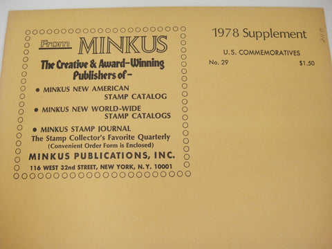 Minkus 1978 United States Commemoratives Supplement #29 w Souvenir Sheets & Postal Stationery
