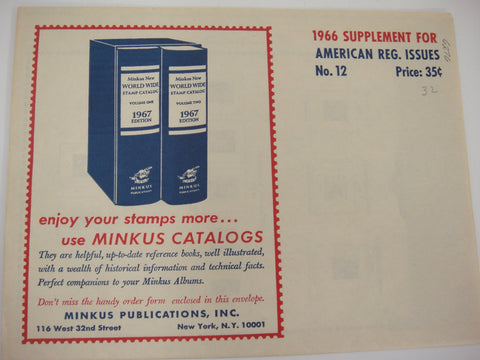 Minkus 1966 American Regular Postal Issues Supplement #12 New Old Stock