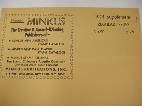 Minkus 1974 American Regular Postal Issues Supplement #20 New Old Stock
