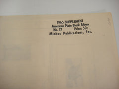 Minkus 1965 American Plate Blocks Stamp Album Supplement #17 New Old Stock