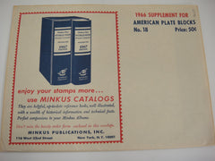 Minkus 1966 American Plate Blocks Stamp Album Supplement #18 New Old Stock