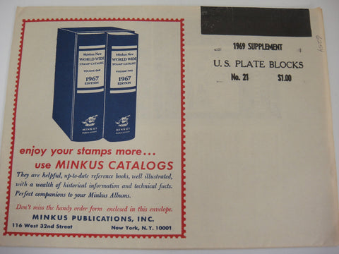 Minkus 1969 American Plate Block Stamp Album Supplement #21 New Old Stock