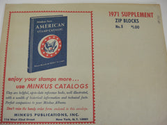 Minkus 1971 Zip Blocks Stamp Album Supplement #8 United States New Old Stock