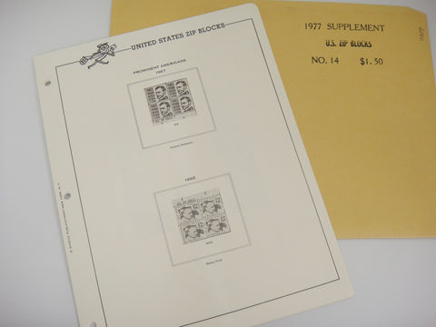 Minkus 1977 Zip Blocks Stamp Album Supplement 14 United States