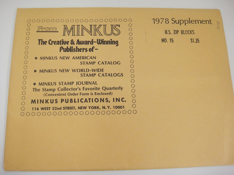 Minkus 1978 Zip Blocks Stamp Album Supplement 15 United States