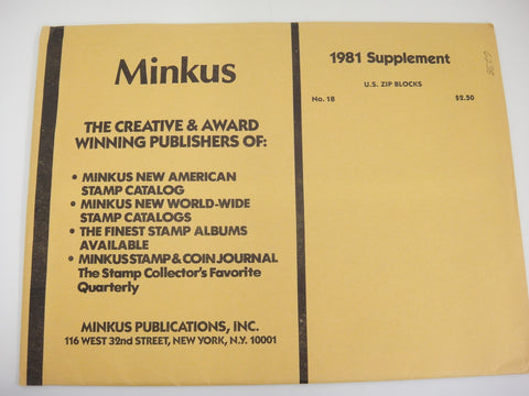 Minkus 1981 Zip Blocks Stamp Album Supplement 18 United States New Old Stock
