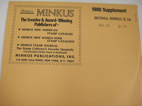 Minkus 1980 Guatemala, Honduras, El Salvador Stamp Album Supplement #18