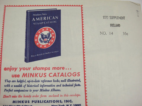 Minkus 1972 Ireland Stamp Album Supplement No. 14 New Old Stock