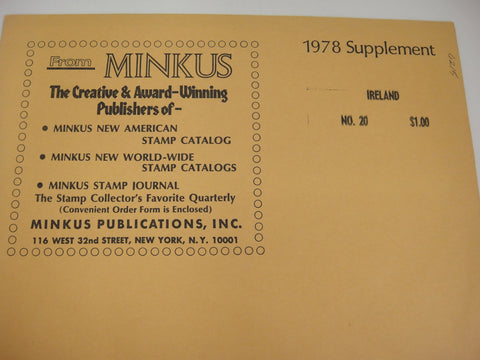 Minkus 1978 Ireland Stamp Album Supplement No. 20 New Old Stock