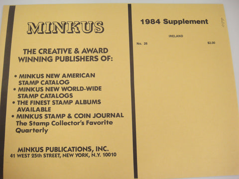 Minkus 1984 Ireland Stamp Album Supplement No. 26 New Old Stock