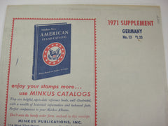 Minkus 1971 Germany Stamp Album Supplement #13 New Old Stock