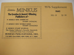 Minkus 1976 France Stamp Album Supplement #18 New Old Stock