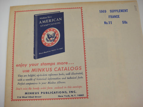 Minkus 1969 France Stamp Album Supplement #11 New Old Stock