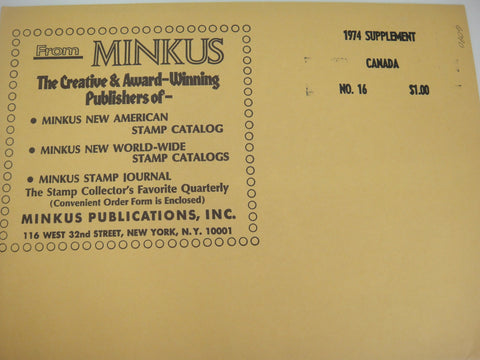 Minkus 1974 Canada Stamp Album Supplement #16 New Old Stock