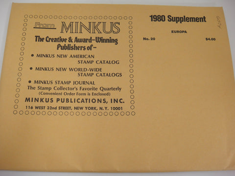 Minkus 1980 Europa Stamp Album Supplement #20 New Old Stock