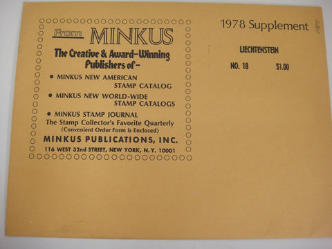 Minkus 1978 Liechtenstein Stamp Album Supplement 18 New Old Stock