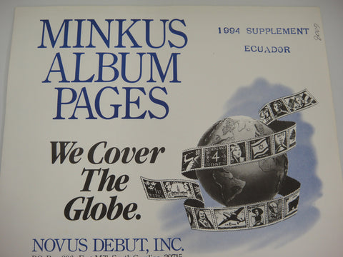 Minkus 1994 Ecuador Stamp Album Supplement New Old Stock