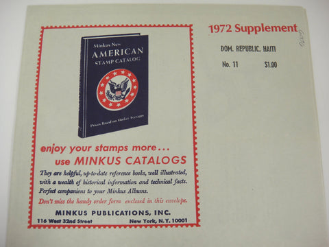 Minkus 1972 Dominican Republic Haiti Stamp Album Supplement No. 11 New Old Stock