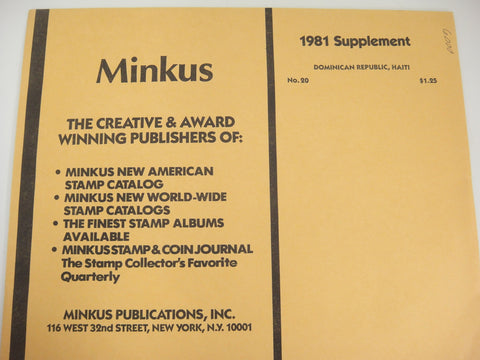Minkus 1981 Dominican Republic Haiti Stamp Album Supplement No. 20 New Old Stock
