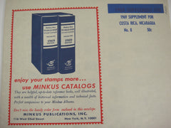 Minkus 1969 Costa Rica Nicaragua Stamp Album Supplement 8 NOS