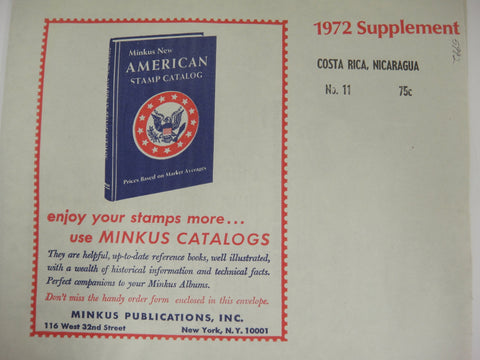 Minkus Stamp Album Supplement 11 Costa Rica, Nicaragua 1972