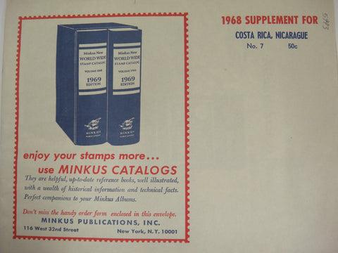 Minkus Stamp Album Supplement 7 Costa Rica, Nicaragua 1968