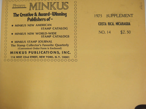 Minkus Stamp Album Supplement 14 Costa Rica, Nicaragua 1975