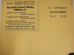 Minkus 1975 Costa Rica Nicaragua Stamp Album Supplement 14 NOS