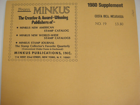 Minkus Stamp Album Supplement 19 Costa Rica, Nicaragua 1980
