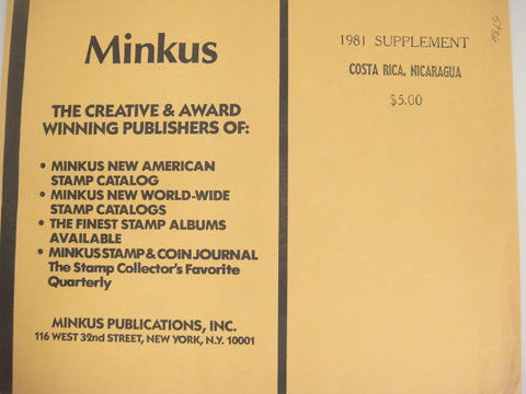 Minkus Stamp Album Supplement Costa Rica, Nicaragua 1981