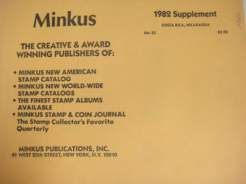 Minkus Stamp Album Supplement 21 Costa Rica, Nicaragua 1982