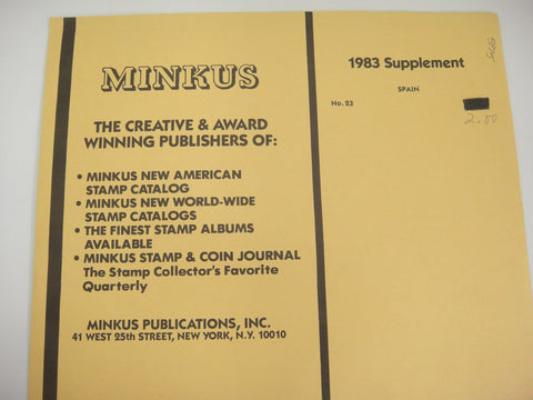 Minkus 1983 Spain Stamp Album Supplement 23 New Old Stock