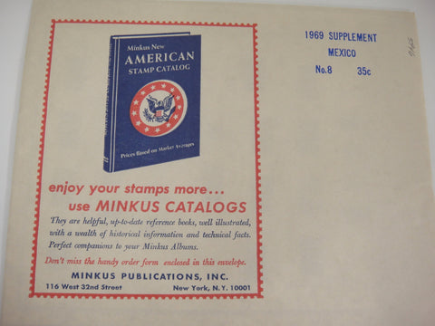 Minkus 1969 Stamp Album Supplement 8 Mexico New Old Stock