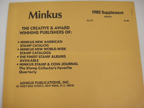 Minkus 1982 Stamp Album Supplement 21 Mexico New Old Stock