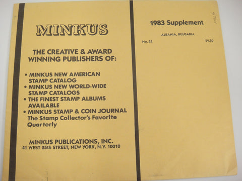 Minkus 1983 Albania Bulgaria Stamp Album Supplement #22 New Old Stock