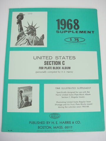 Harris 1968 Plate Block Album Supplement United States Section C 448 NOS